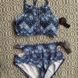 COPY - NWT Navy Tribal Bikini Top & High Waisted Bottoms